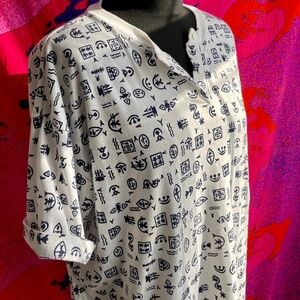Vintage 80s Henley Marine Patterned Graphic Tee Unisex